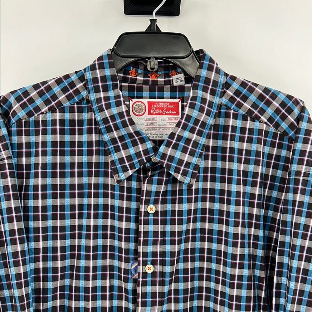 Robert Graham Men's Long Sleeve Button Down Shirt - Blue Plaid - 3XL